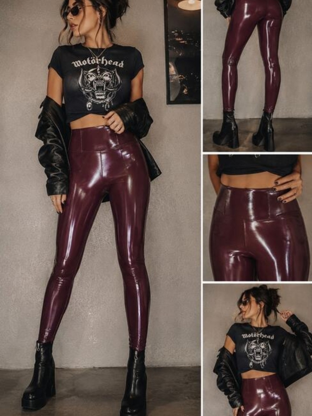 Spanx Wine / Ruby Faux Patent Leather Leggings New!